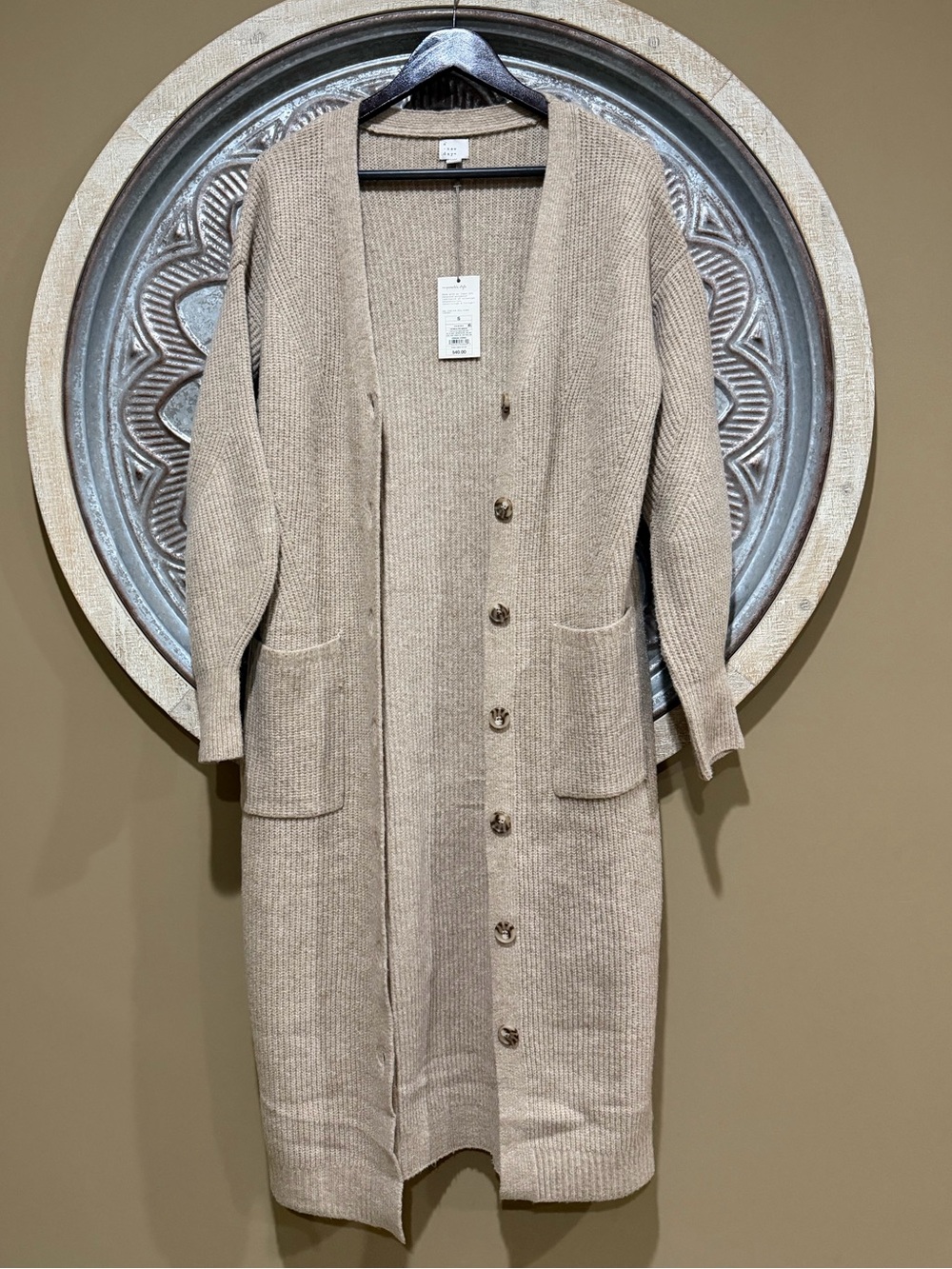 a new day Oatmeal Beige Ribbed Knit Long Button-Front Cardigan